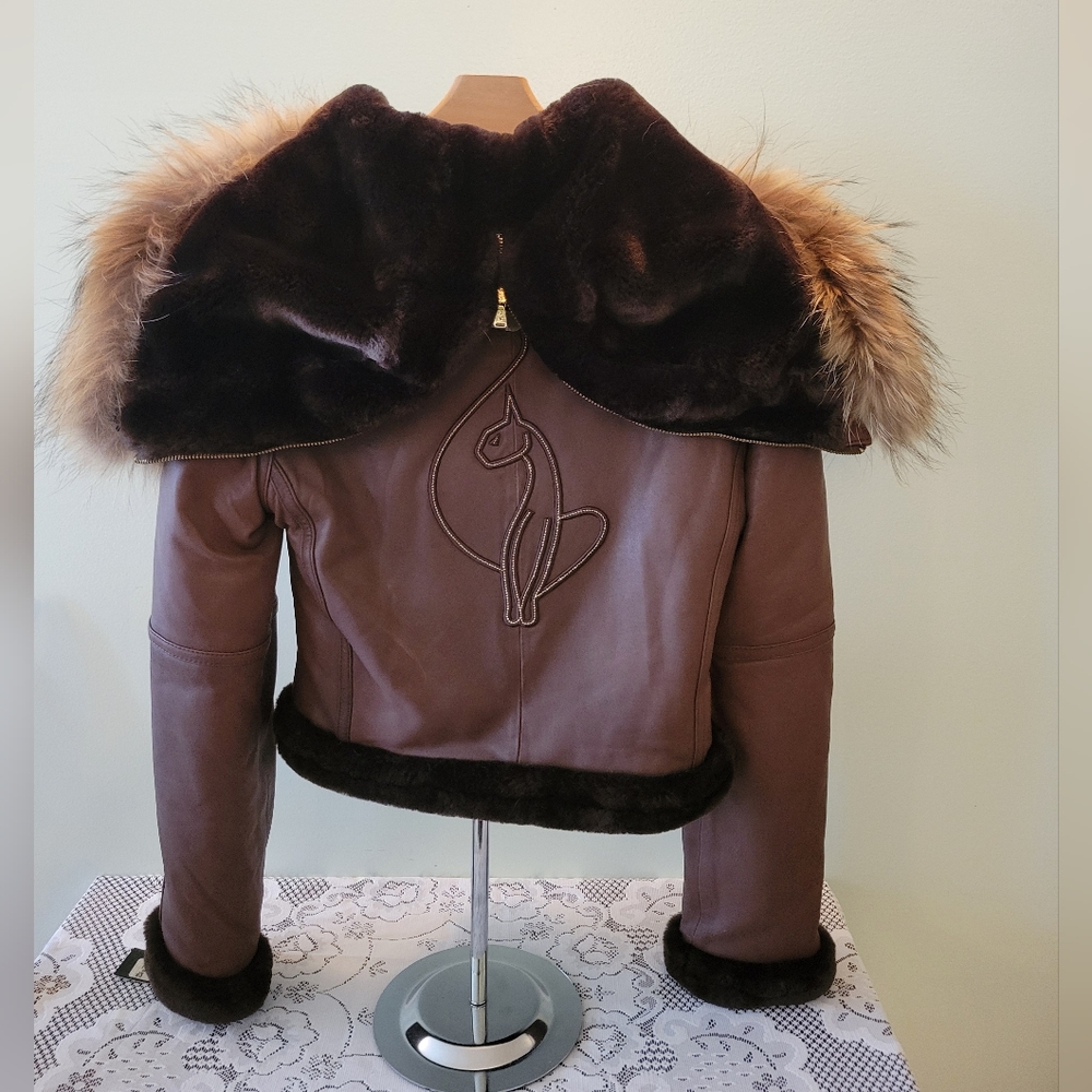 ***Authentic*** NWT Vintage BABY PHAT Brown Leather Fur-Trimmed Women's Jacket - Picture 9 of 12